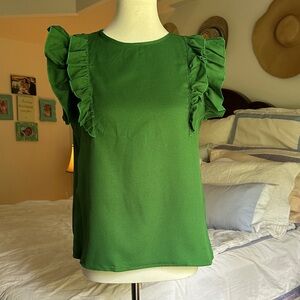 Green Ruffle Sleeve Top